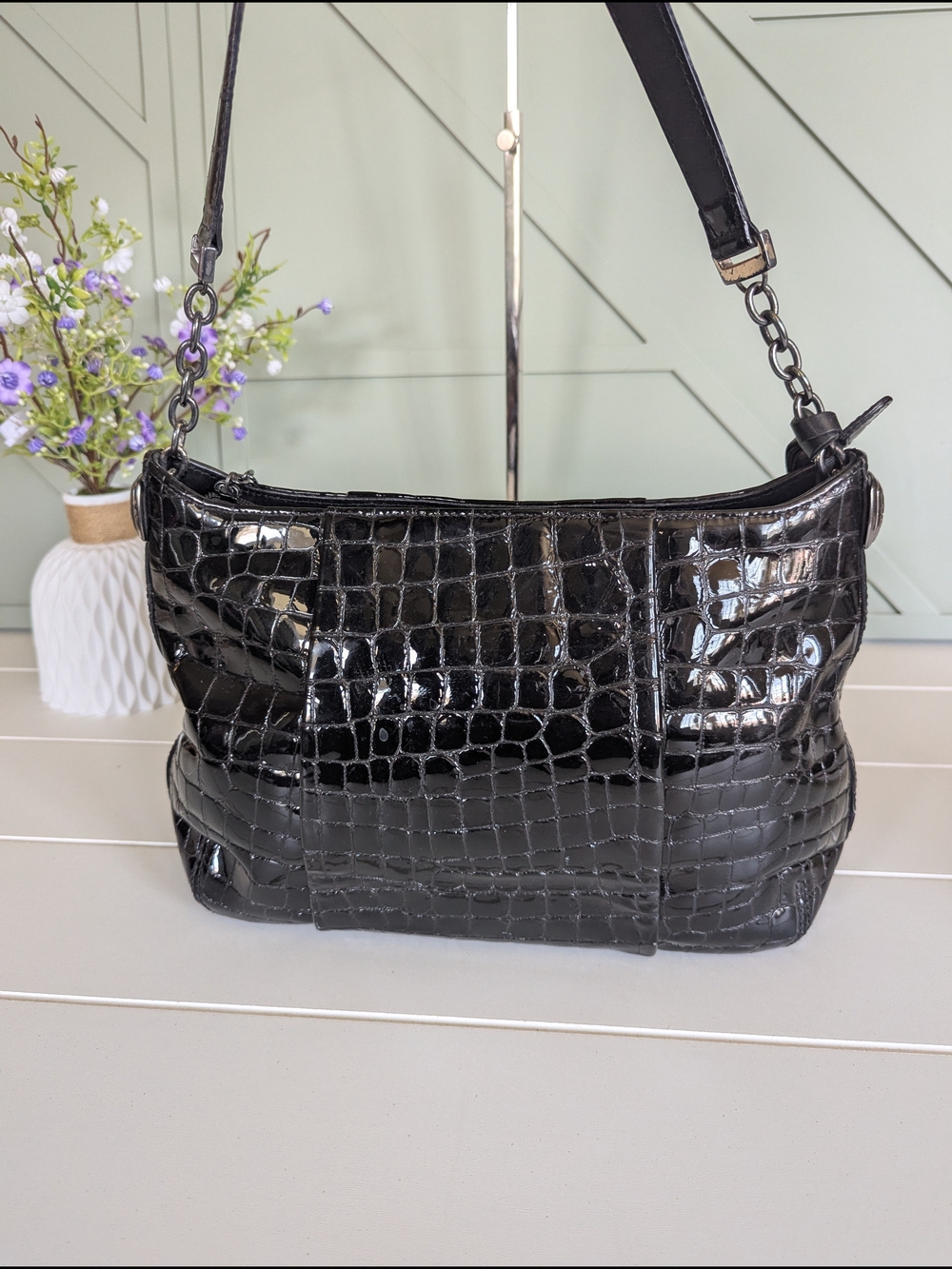 Brighton Black Croc-Embossed Shoulder Bag with Heart Charm - Picture 6 of 12